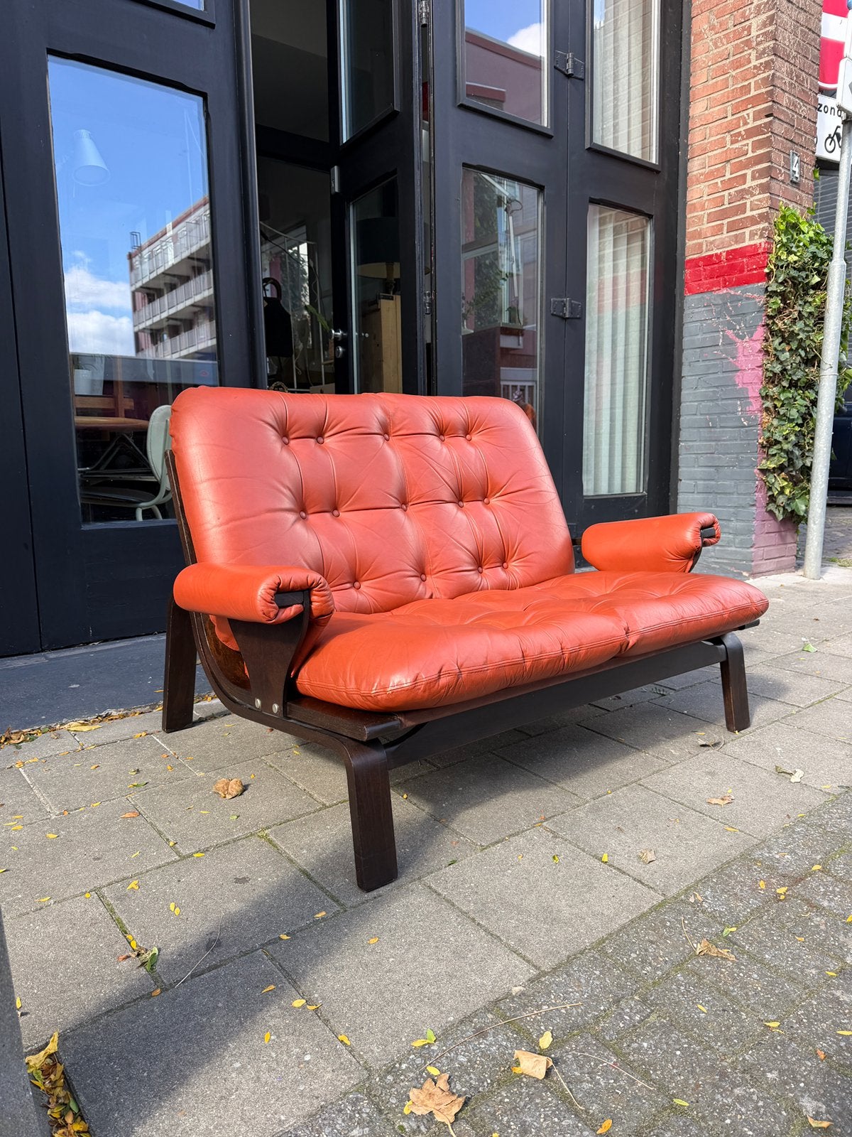 Vintage Scandinavisch design sofa, leren bank space age, Huis en Inrichting, Ophalen, Gebruikt, I, Tweepersoons
