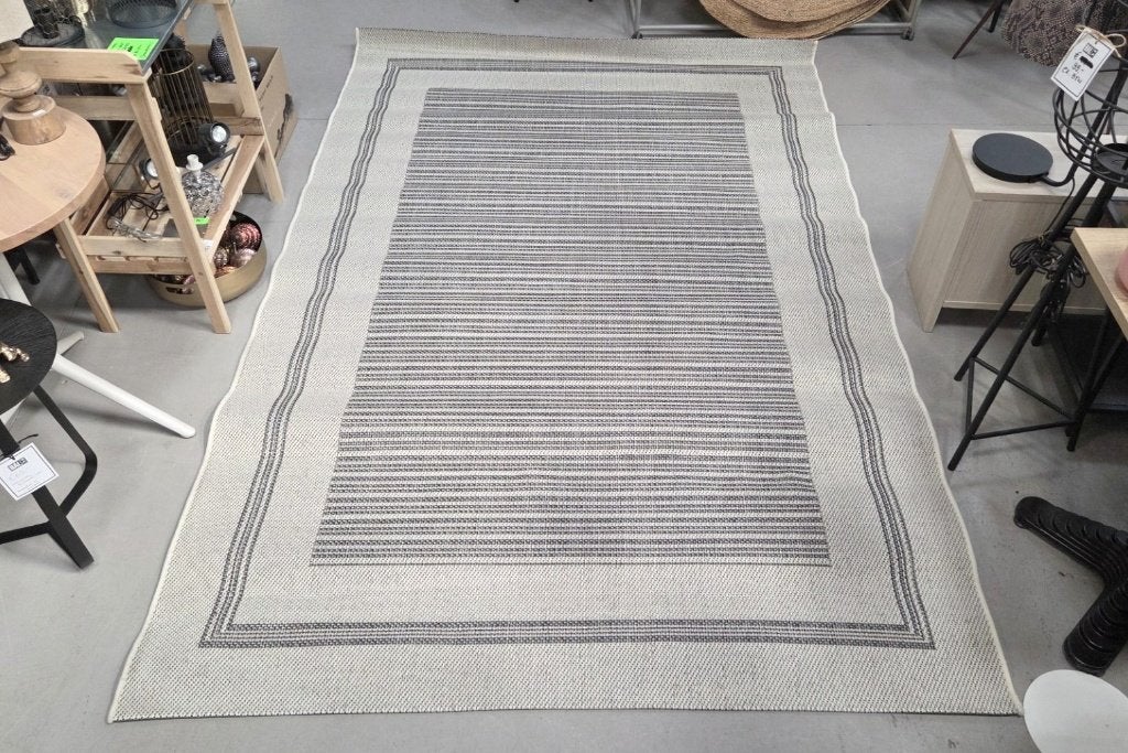 Groot vloerkleed buitenkleed 200x290 terras naturel grijs