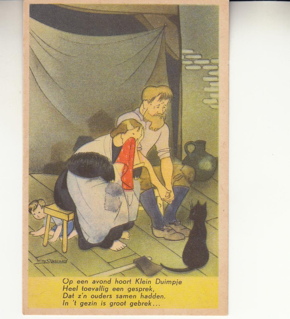 Willy Schermelé -  Klein Duimpje onder vaders stoel   =0015=, Ophalen of Verzenden, 1940 tot 1960, Ongelopen, Kinderen