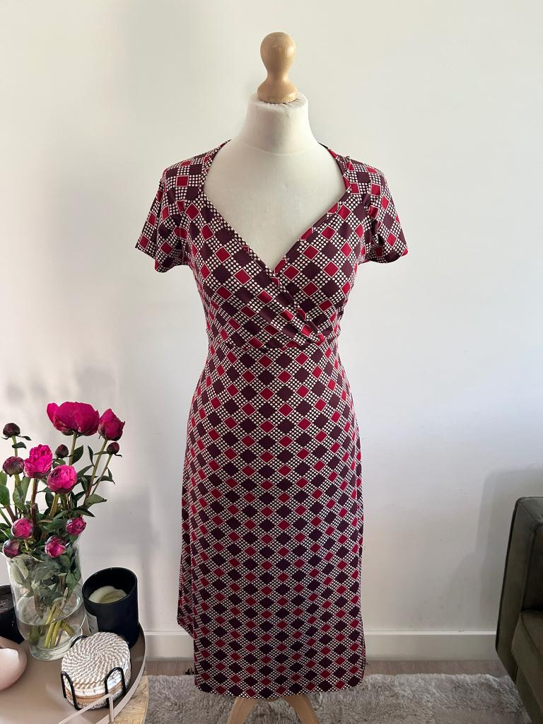 King Louie maat L mooie retro cross jurk 3276, Kleding | Dames, Jurken, Paars, Maat 42/44 (L), Ophalen of Verzenden, Zo goed als nieuw