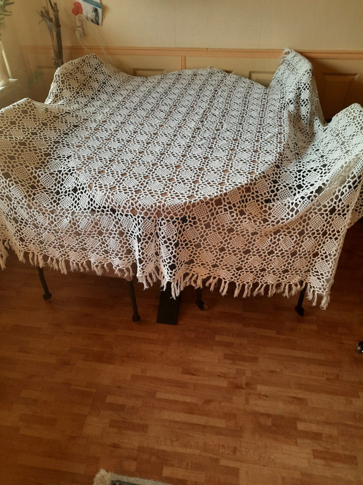 Vintage Gehaakt Tafelkleed, Huis en Inrichting, Tafelkleden, Gebruikt, 220 cm, 190 cm, Ophalen of Verzenden