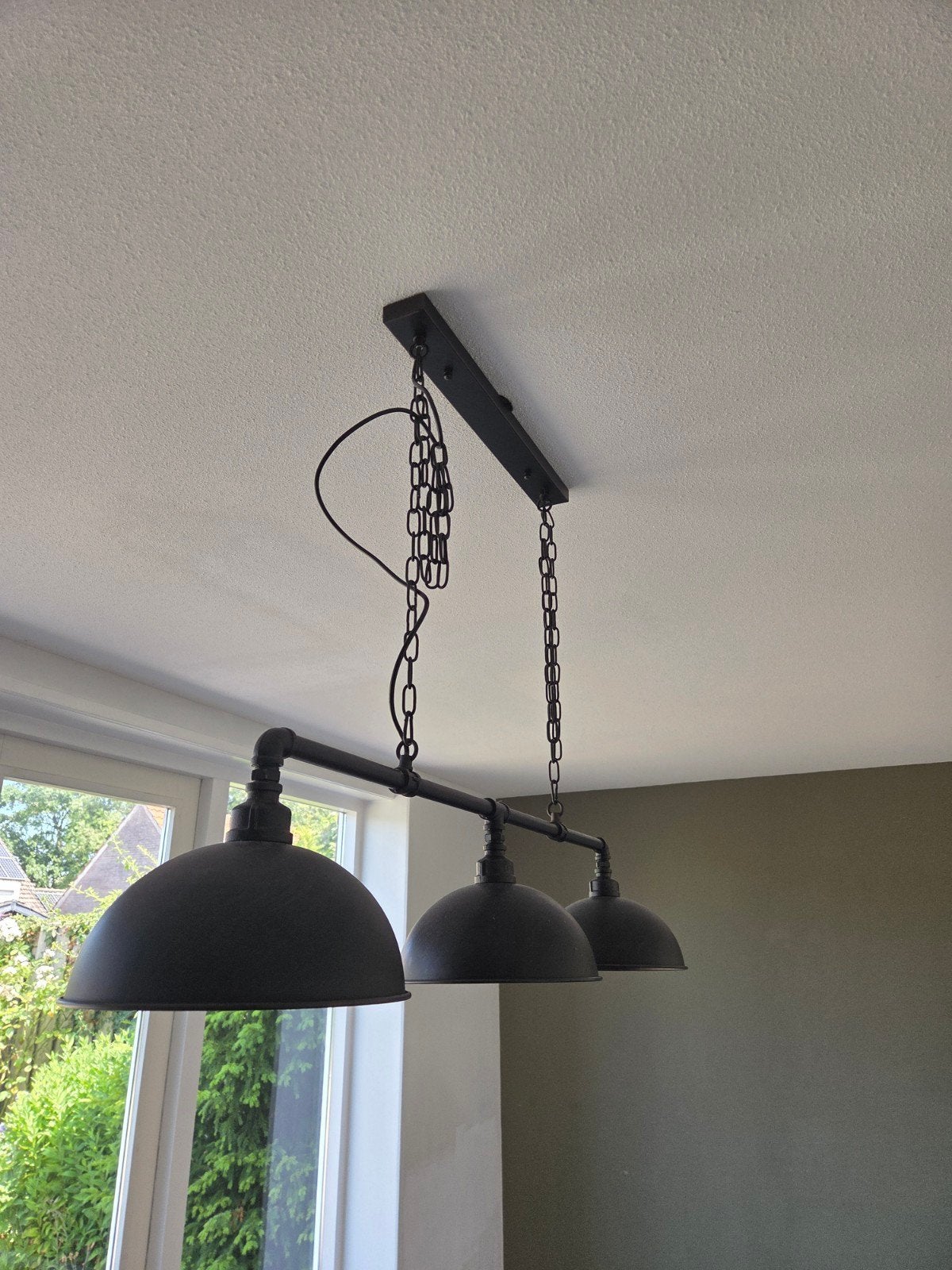 Industriële hanglamp met 3 kappen - Zwart metaal, Gebruikt, Metaal, Industrieel, E27 (groot)