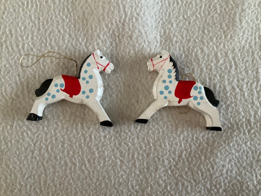 vintage kerstboom hangers set van 2 paarden, Ophalen of Verzenden, Zo goed als nieuw