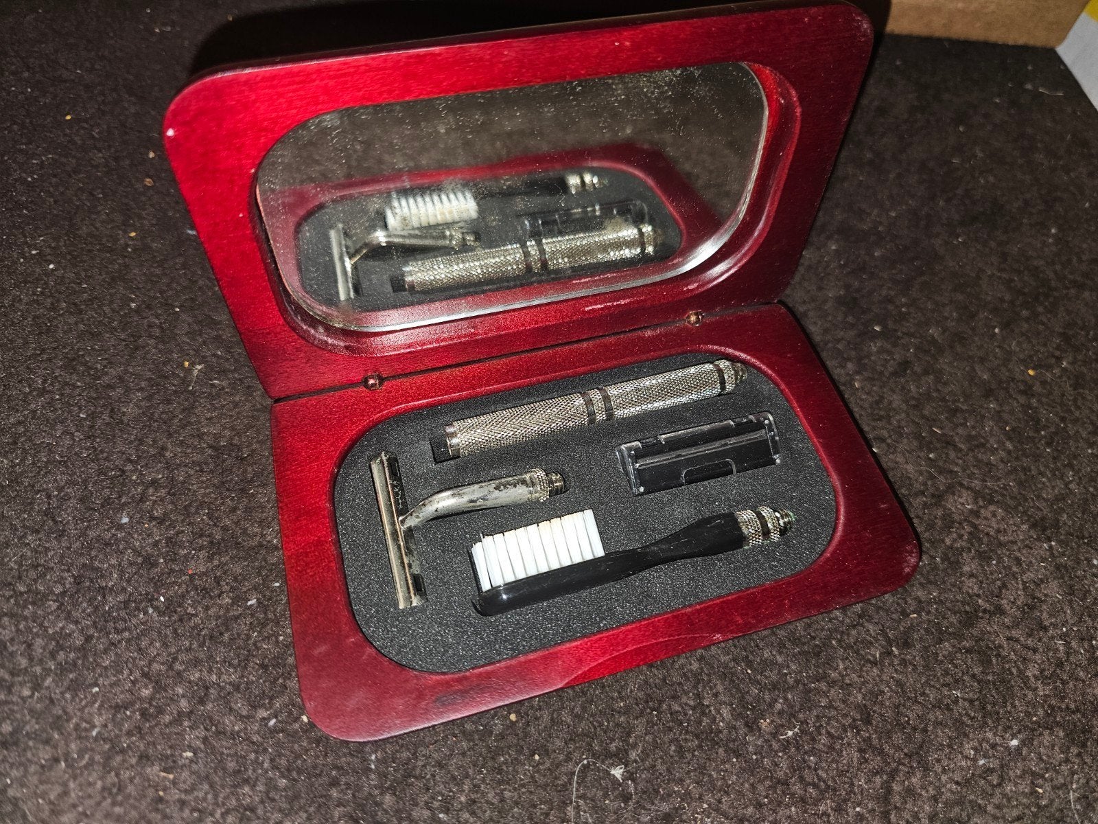 Vintage Scheerset in Houten Kistje met Spiegel, Ophalen of Verzenden, Gebruikt, Overige typen