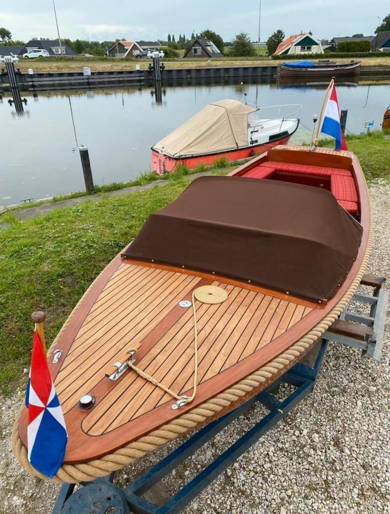 Prachtige Helderse Vlet mahony houten Sloep met E-motor, Watersport en Boten, Ophalen, Gebruikt, Tot 10 pk, Binnenboordmotor