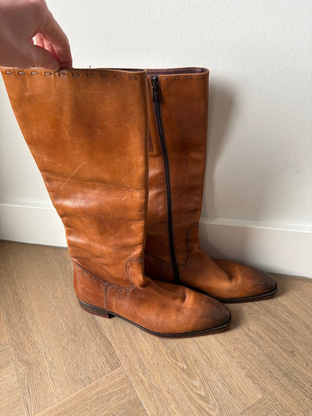 Bruine leren hoge laarzen - Maat 41, Kleding | Dames, Ophalen of Verzenden, Gedragen, Bruin, Hoge laarzen