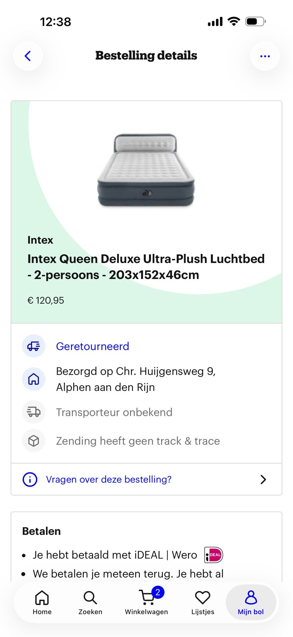 Intex Queen Deluxe Ultra-Plush Luchtbed 2-persoons, Overige materialen, Gebruikt, Tweepersoons, 200 cm