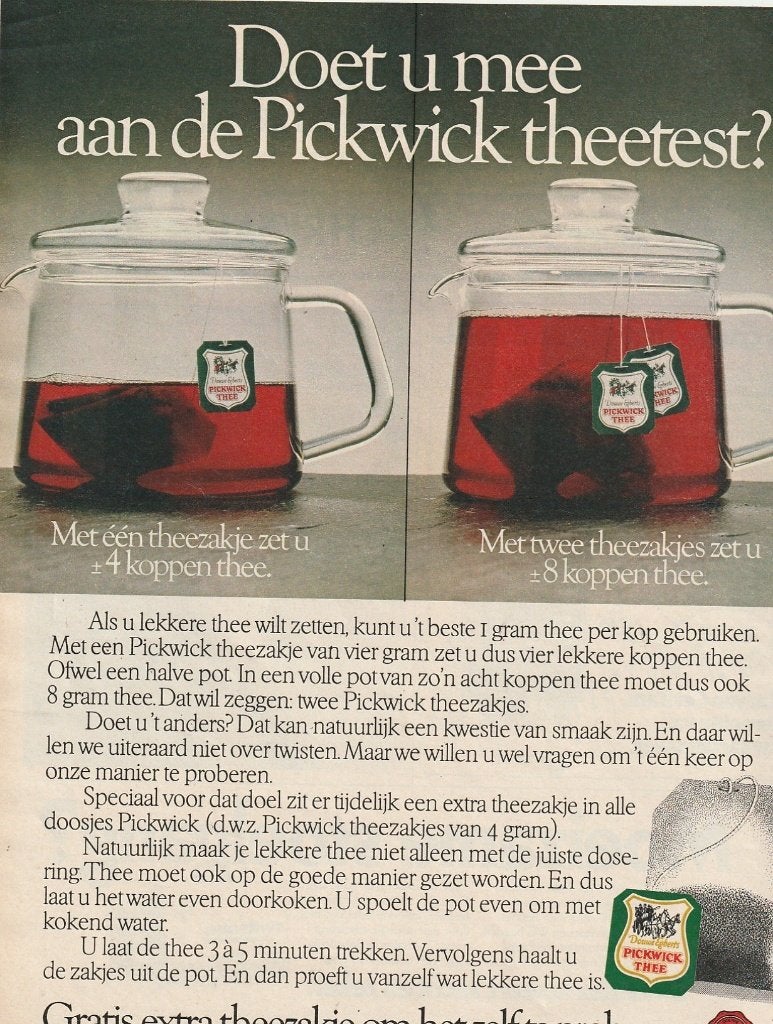 retro reclame 1979 Pickwick thee doe de theetest, Verzenden, Overige typen