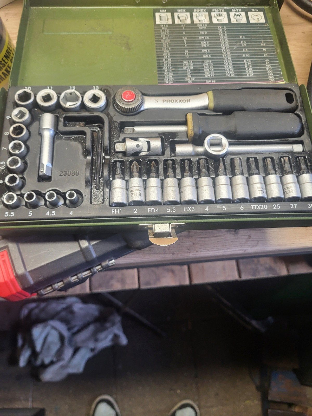 Proxxon doppenset met ratel en bits  1/4, Ophalen of Verzenden, Gebruikt, Gereedschapsset, Overige merken