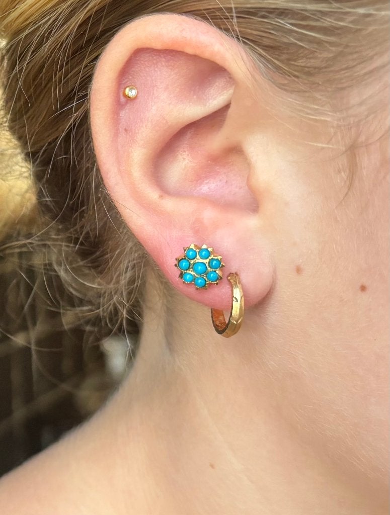 Turkoois parels 14k gouden fraai set oorbellen dame uniek, Voordeelsieraden, Ophalen of Verzenden, Zo goed als nieuw, Met edelsteen