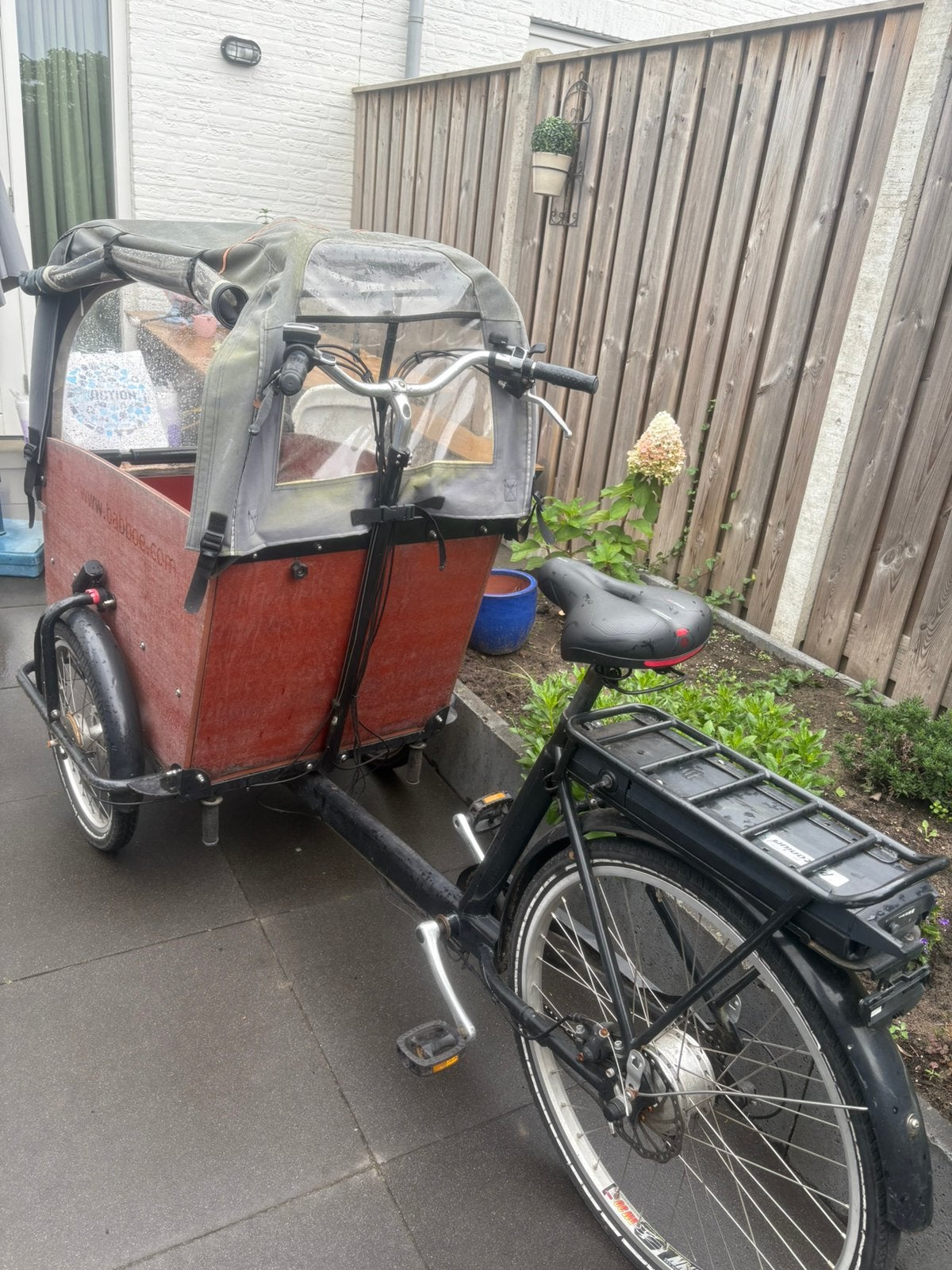 Babboe bakfiets, Fietsen en Brommers, 4 kinderen of meer, Gebruikt, Huif, Schijfrem