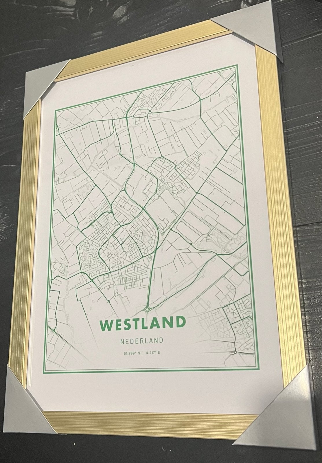 Ingelijste kaart Westland, Nederland, Ophalen, Nieuw, Ingelijst werk, Goud
