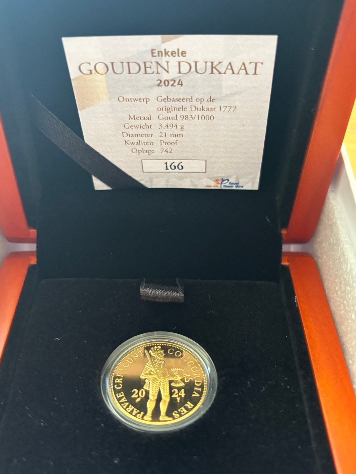 Enkele Gouden Dukaat 2024 - Proof Kwaliteit, Postzegels en Munten, Ophalen of Verzenden, Overige waardes, Losse munt, Goud