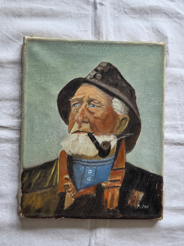 schilderij 1: Olieverf op linnen van Zeeman met pijp, Pétro, Antiek en Kunst, Ophalen of Verzenden, Portret of Personen, Doek