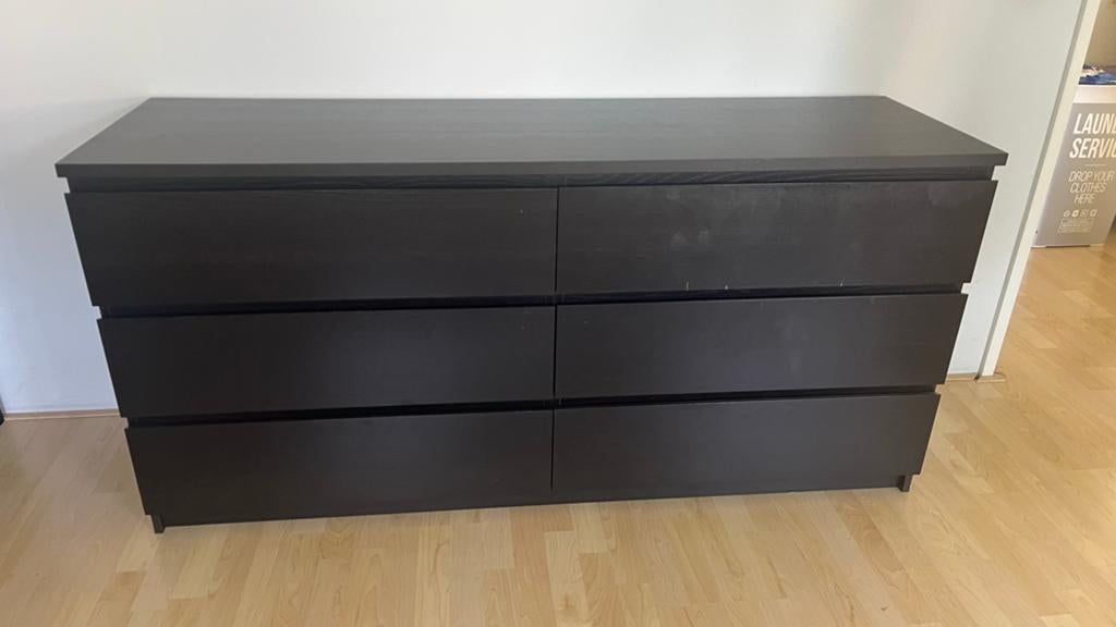 Ikea Malm Ladekast Zwart - 6 lades, Ophalen, Gebruikt, 5 laden of meer, 75 cm of meer