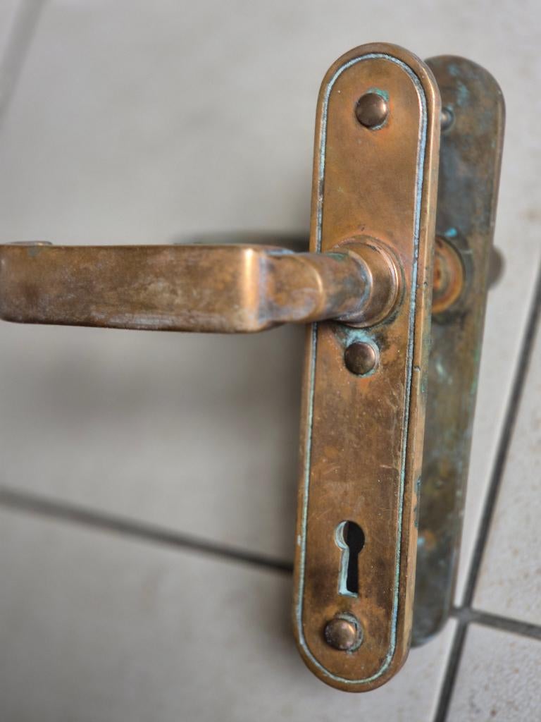 Vintage antiek messing deurbeslag massief., Antiek en Kunst, Antiek | Koper en Brons, Ophalen of Verzenden, Koper