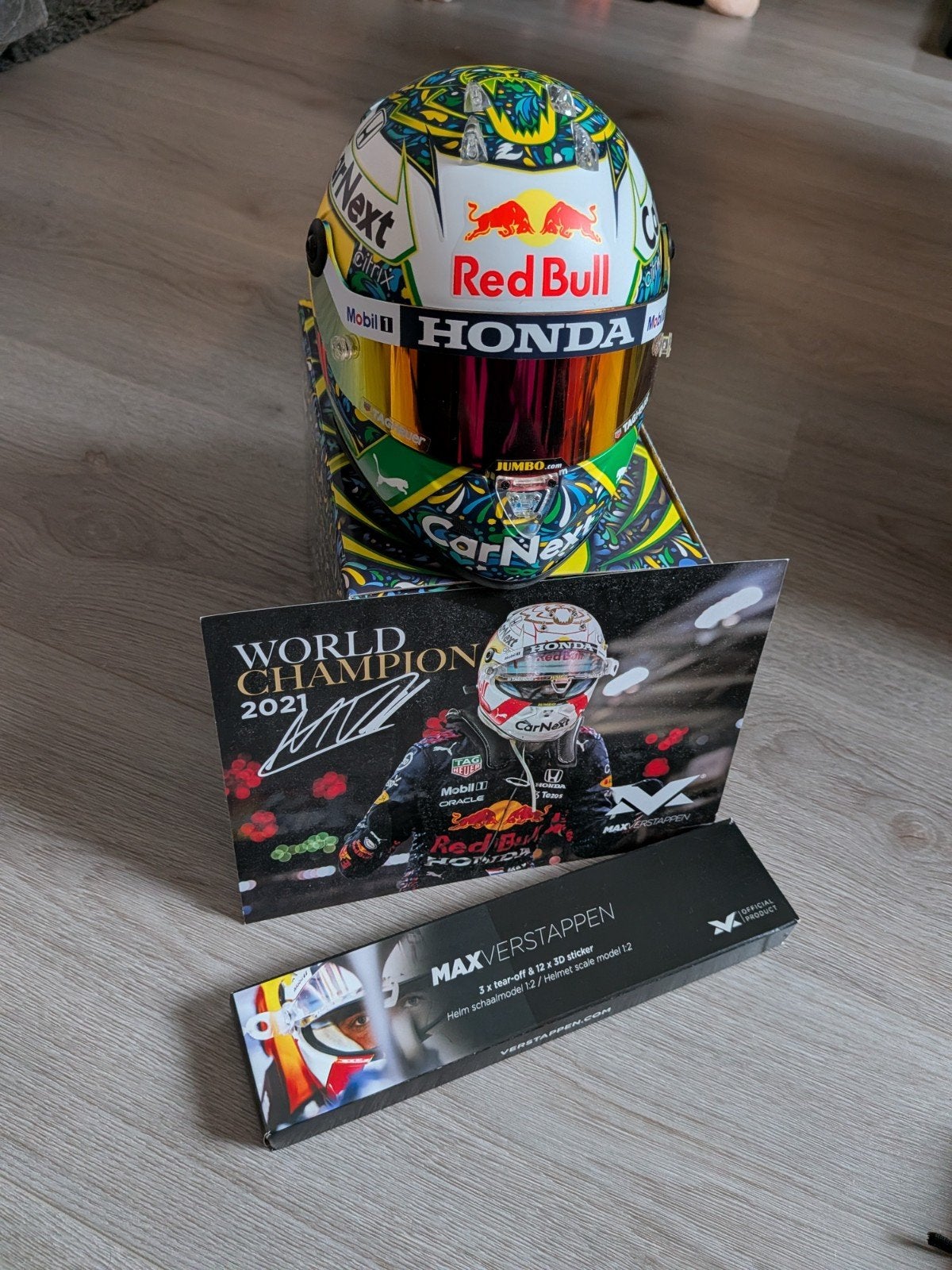 Max Verstappen Helm Schaalmodel brazil gp 1:2 + Wereldkampio, Ophalen of Verzenden, Nieuw, Formule 1