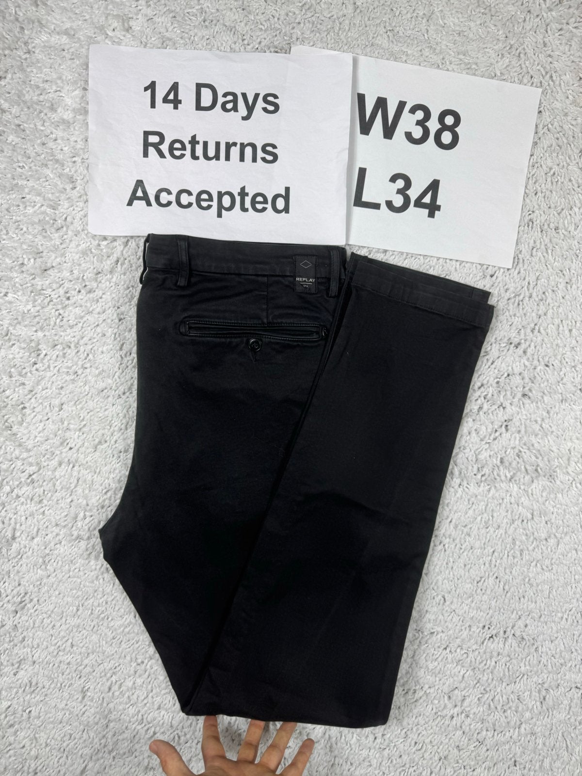 Replay Hyperflex Zeumar Chino Slim Fit Zwart W38 L34 3058, G, Zwart, Overige maten, Ophalen of Verzenden