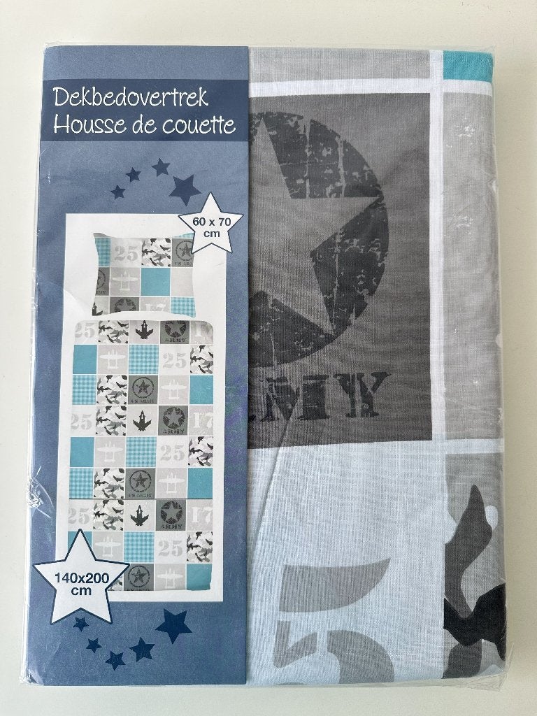 Dekbedovertrek zomer 1-persoons blauw/grijs vliegtuig, army, Meerkleurig, Eenpersoonsbed, Nieuw, Ophalen of Verzenden