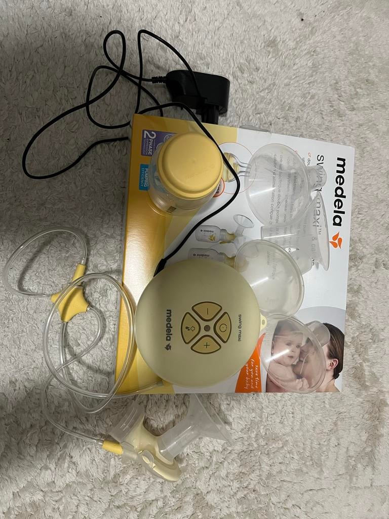 Medela Swing Maxi dubbele borstkolf met Beldico flesjes, Kinderen en Baby's, Babyvoeding en Toebehoren, Ophalen of Verzenden, Gebruikt