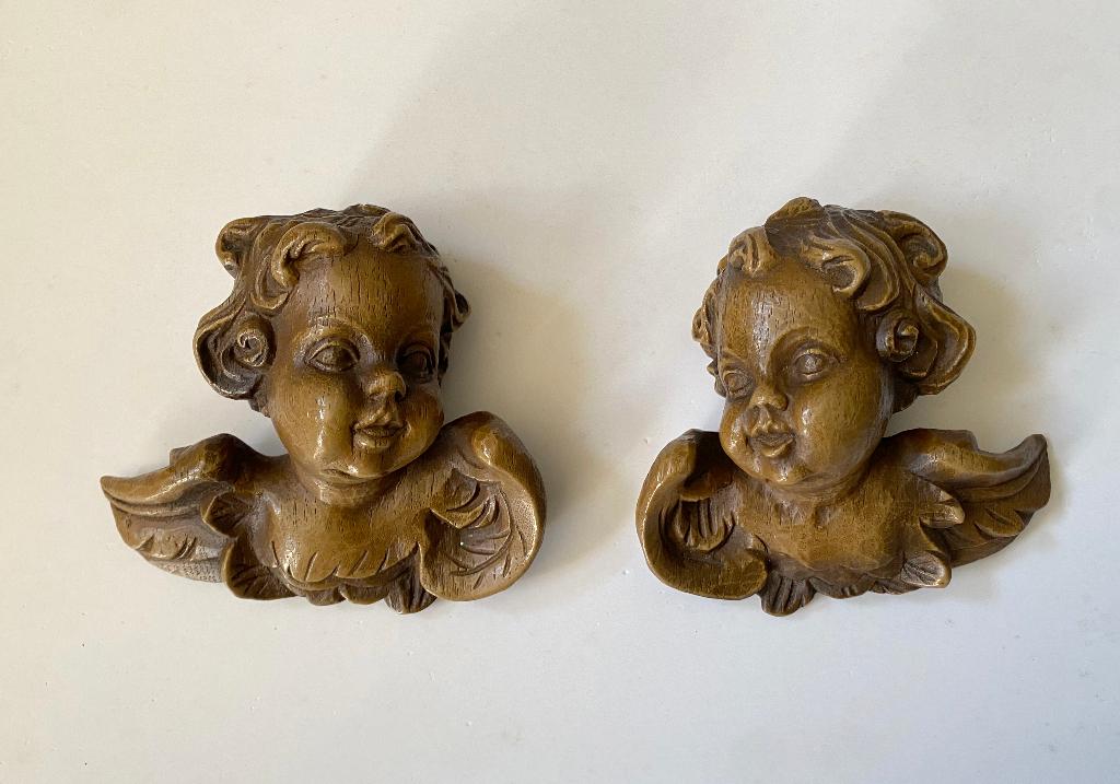 vintage set engeltjes, engelenhoofdjes, wanddecoratie, Verzamelen, Beelden en Beeldjes, Ophalen, Zo goed als nieuw, Religie