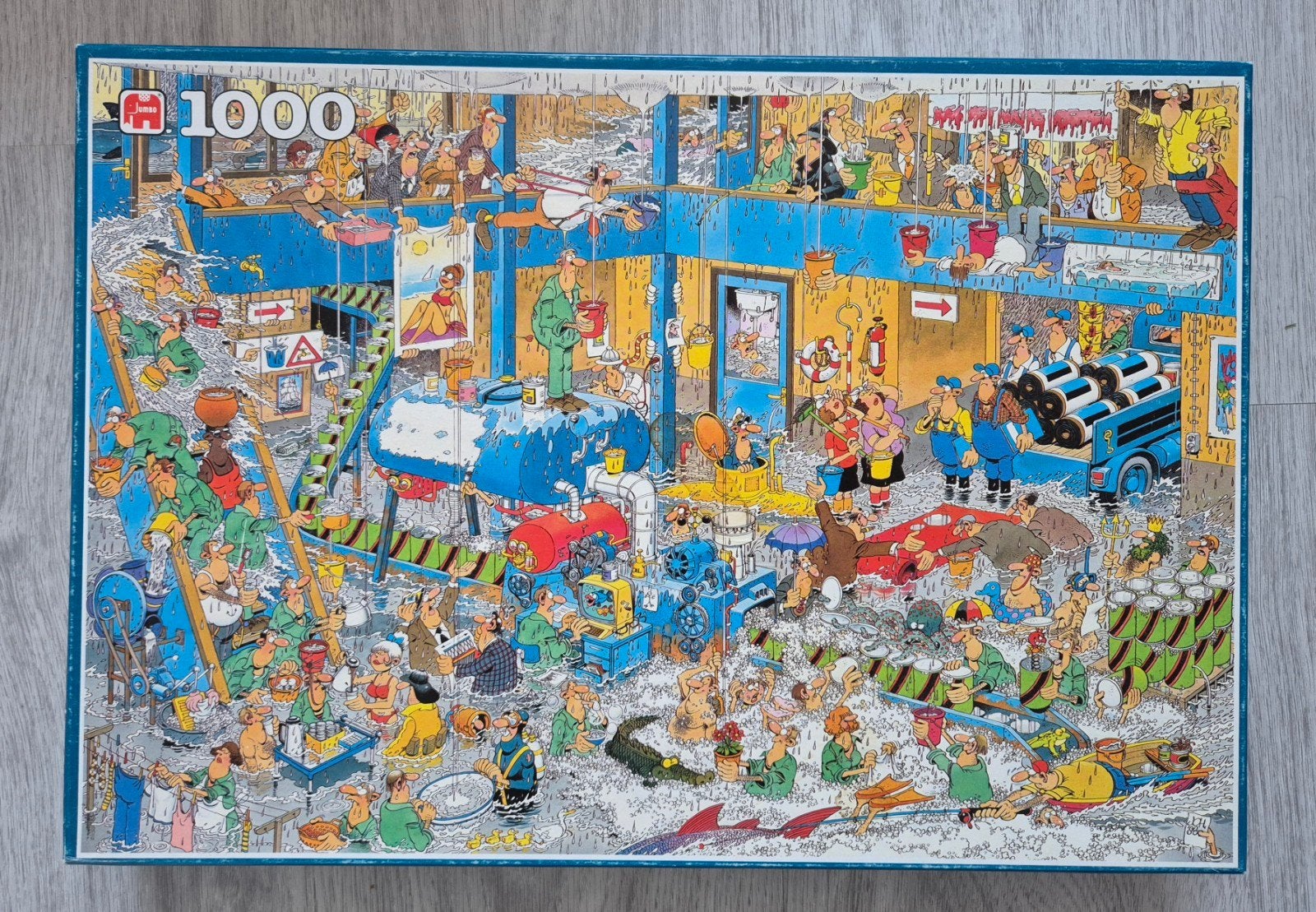 Jan van Haasteren puzzel, de lekkage,1000st., Ophalen of Verzenden, 500 t/m 1500 stukjes, Zo goed als nieuw