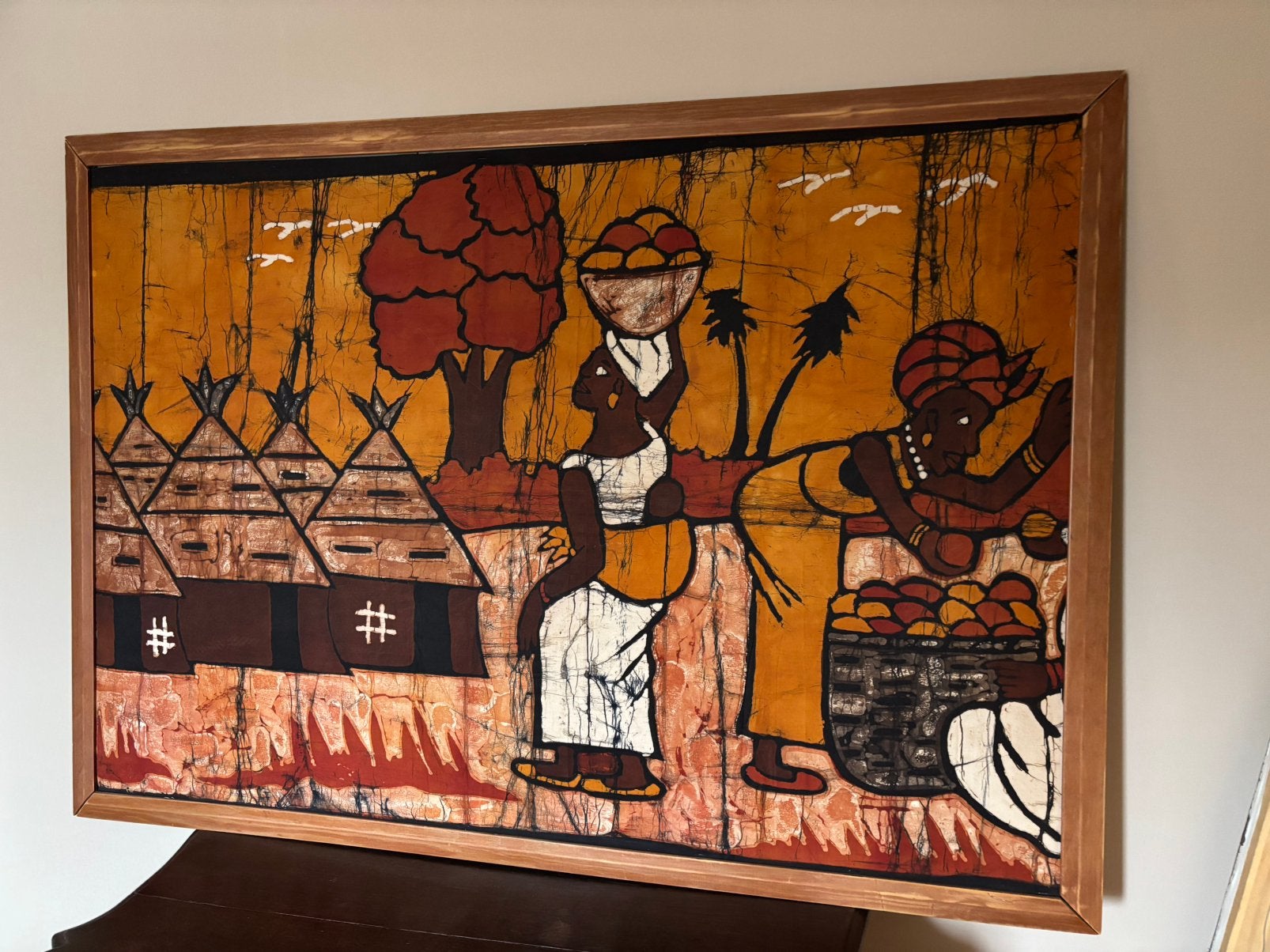 Mooi batik schilderij uit Gambia, Ophalen, Zo goed als nieuw, 125 cm, 90 cm