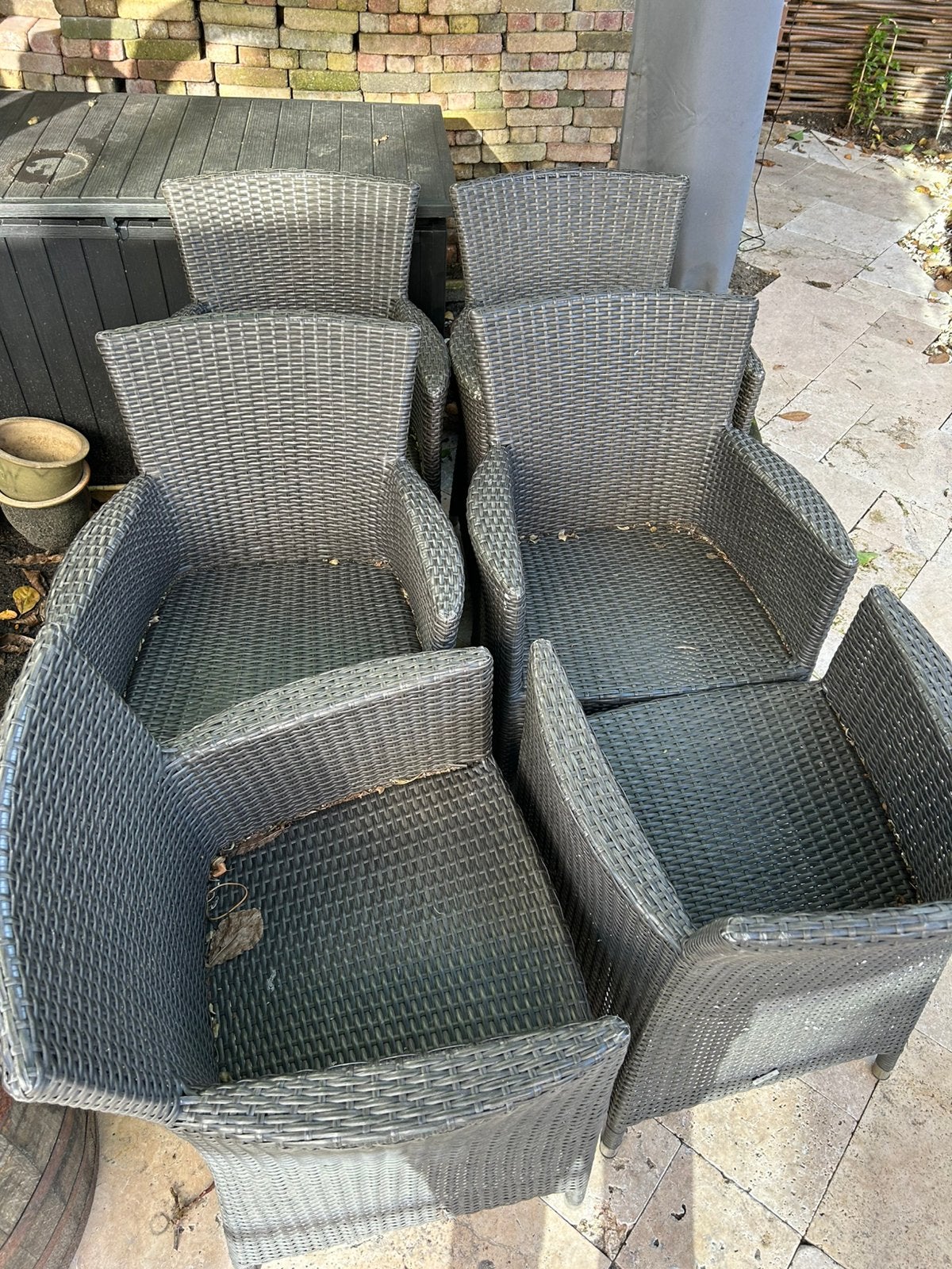 6 Eettafelstoelen voor in de tuin wicker antraciet, Ophalen, Zo goed als nieuw, Wicker
