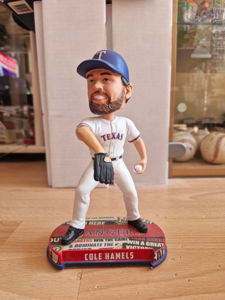 Cole Hamels Texas Rangers Bobblehead FOCO, Ophalen of Verzenden, Zo goed als nieuw, Overige sporten, Beeldje of Poppetje