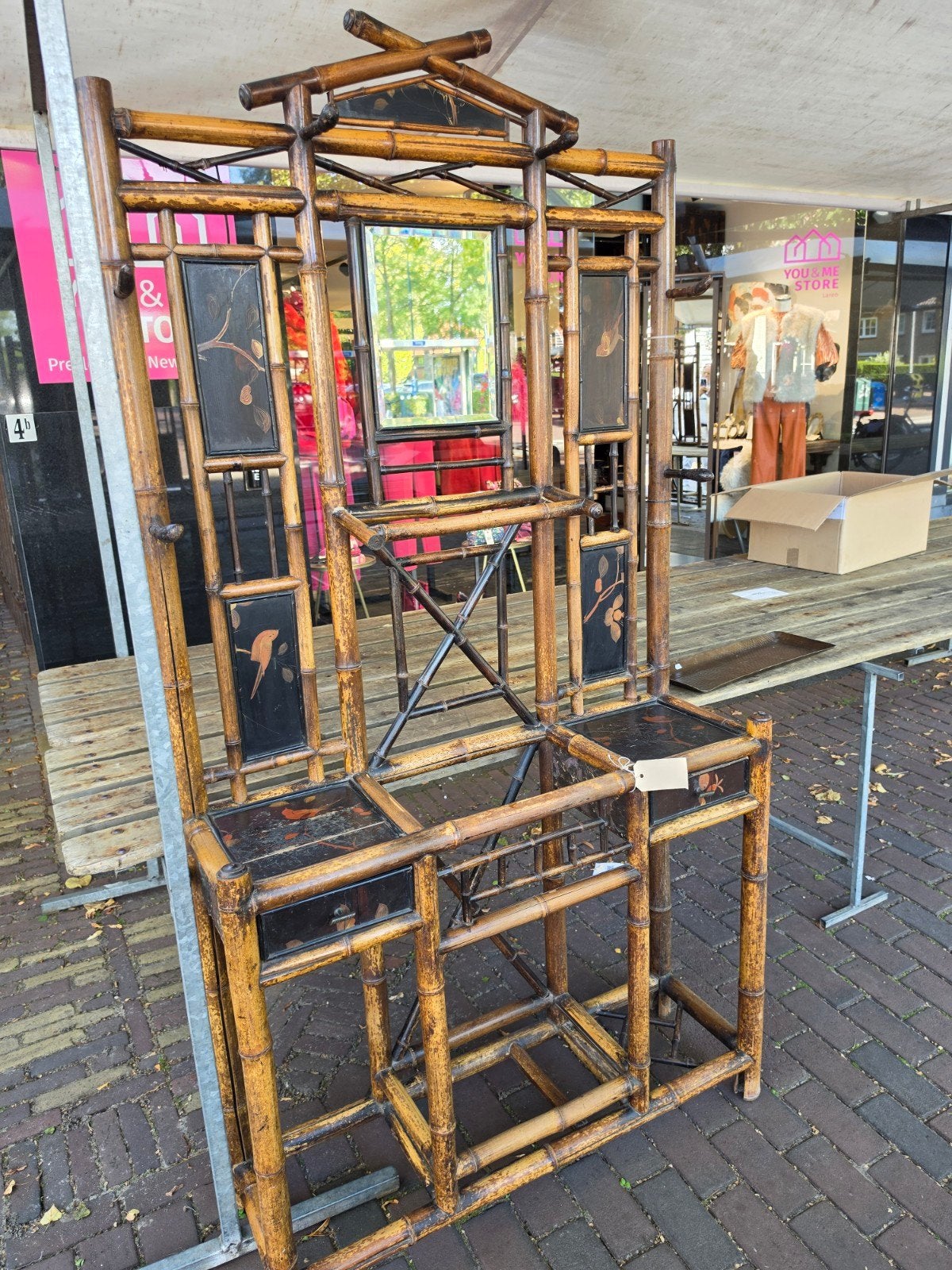 Bamboe kaptafel  ca 1870, Ophalen of Verzenden, 50 tot 100 cm, Minder dan 100 cm