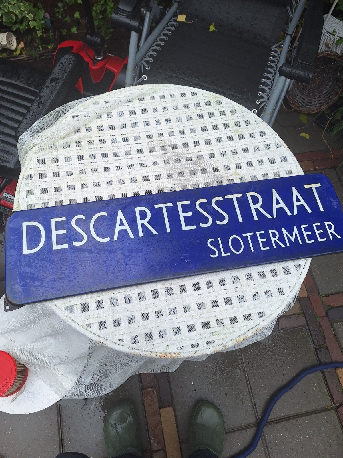 Vintage straatnaambord Descartesstraat Slotermeer, Antiek en Kunst, Ophalen of Verzenden