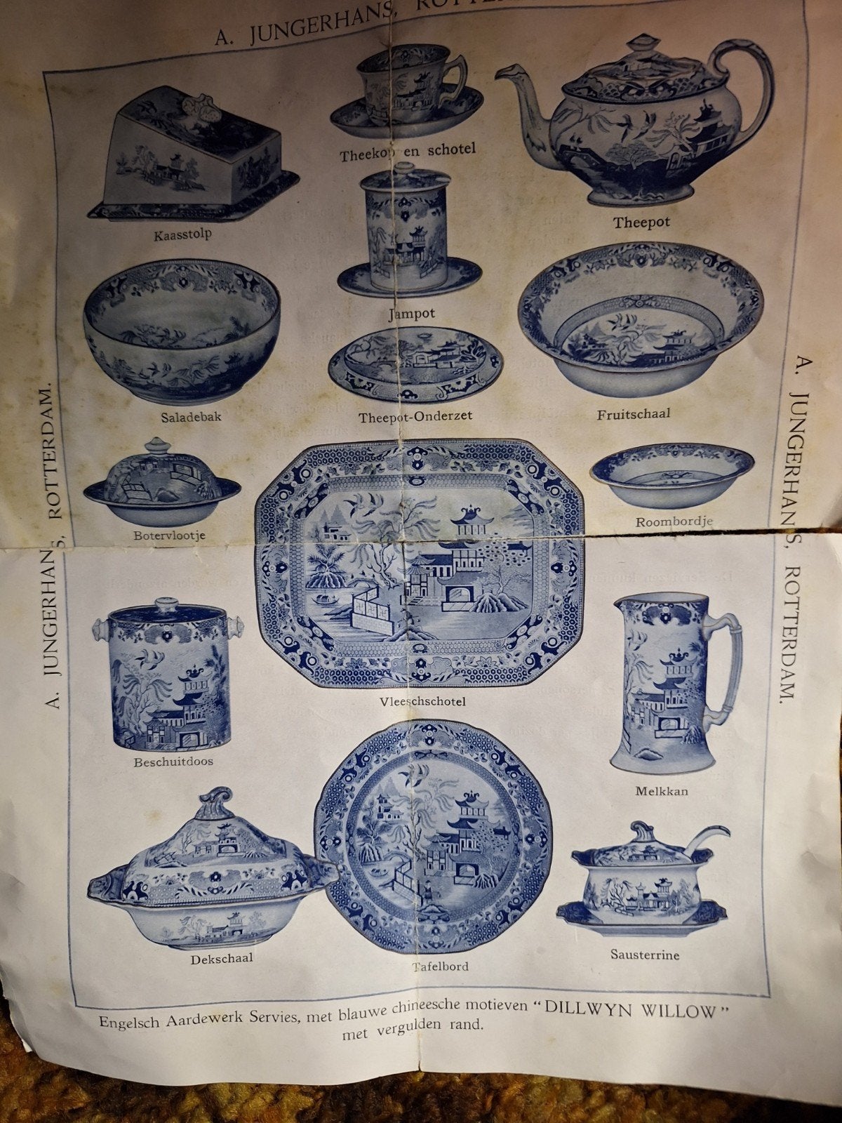 Antiek Engels Aardewerk Servies 'Dillwyn Willow', Ophalen of Verzenden