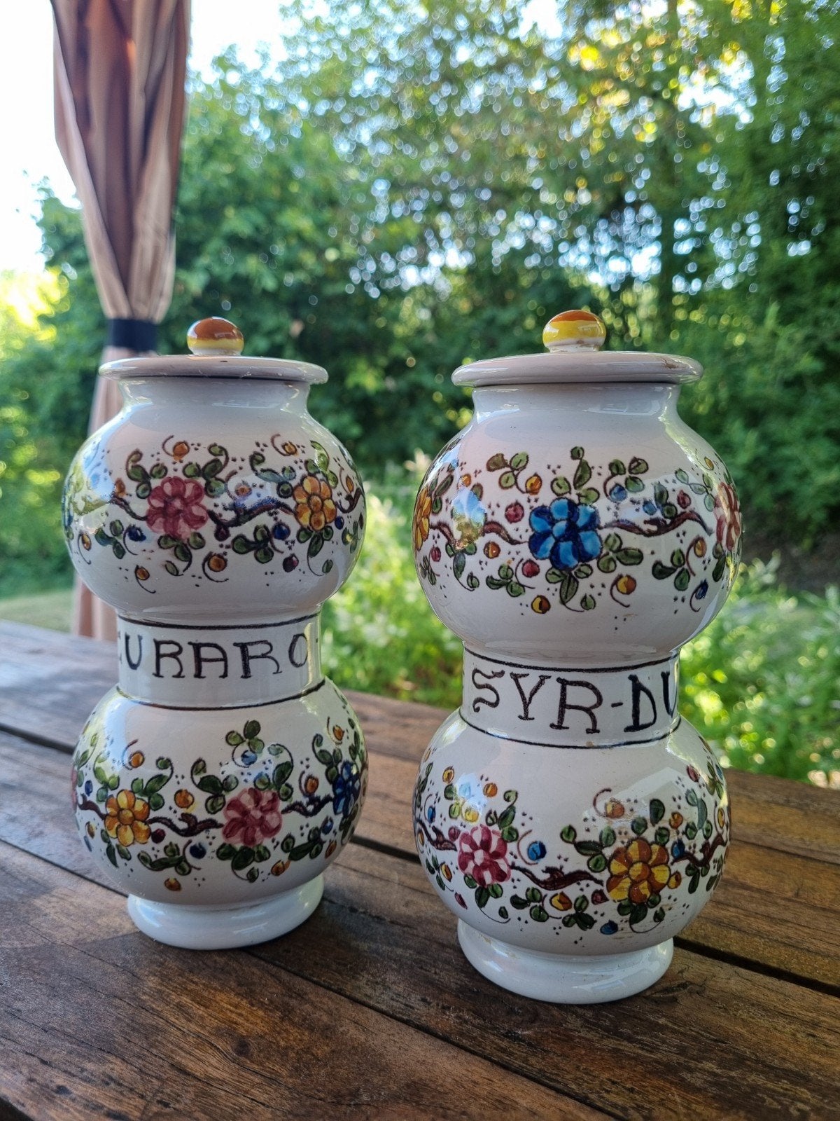 Set van 2 Vintage Italiaanse Apothekerspotten / Albarello –, Ophalen of Verzenden