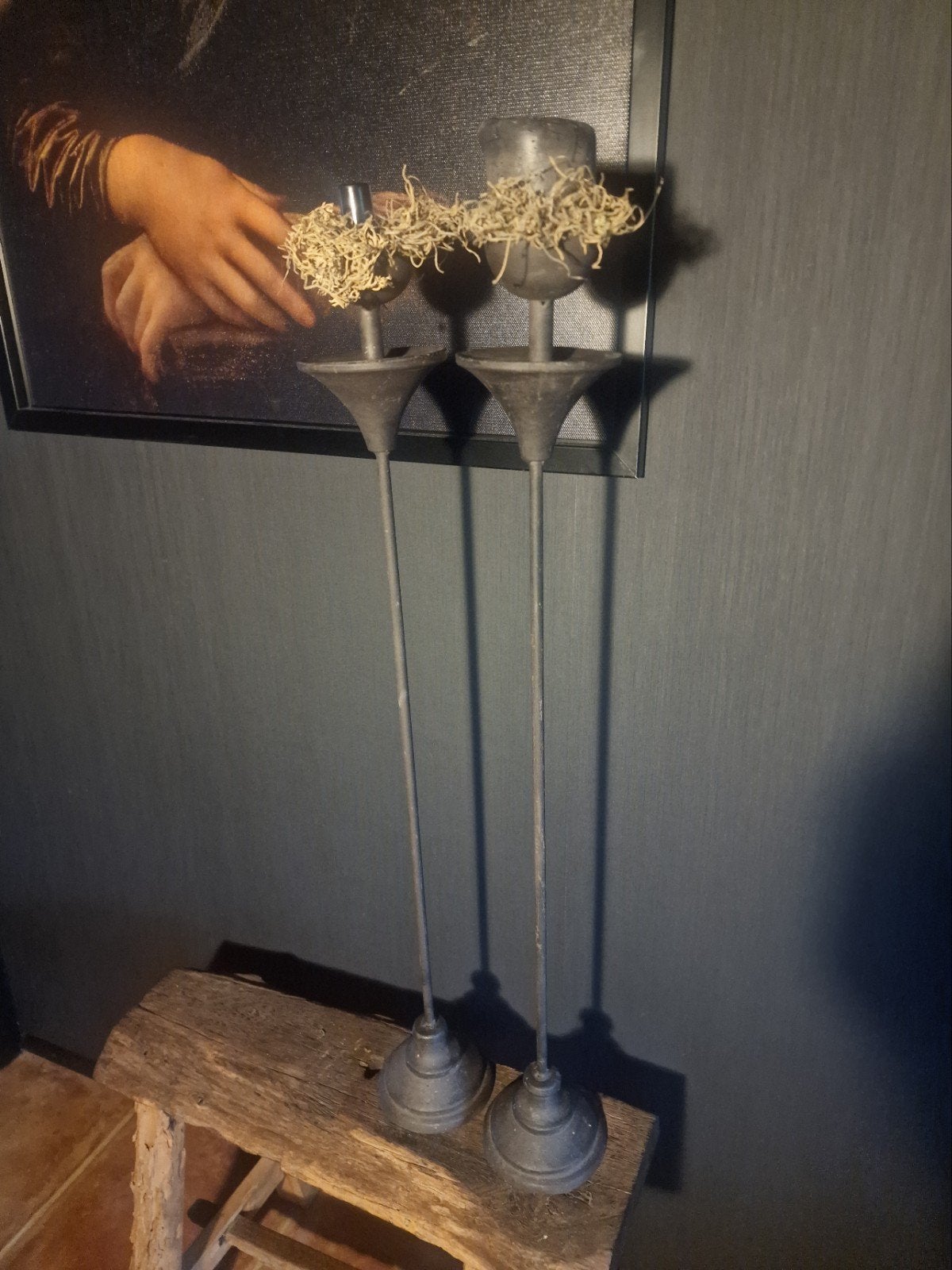 2 grote metalen kandelaren H 80 cm, Ophalen, Zo goed als nieuw