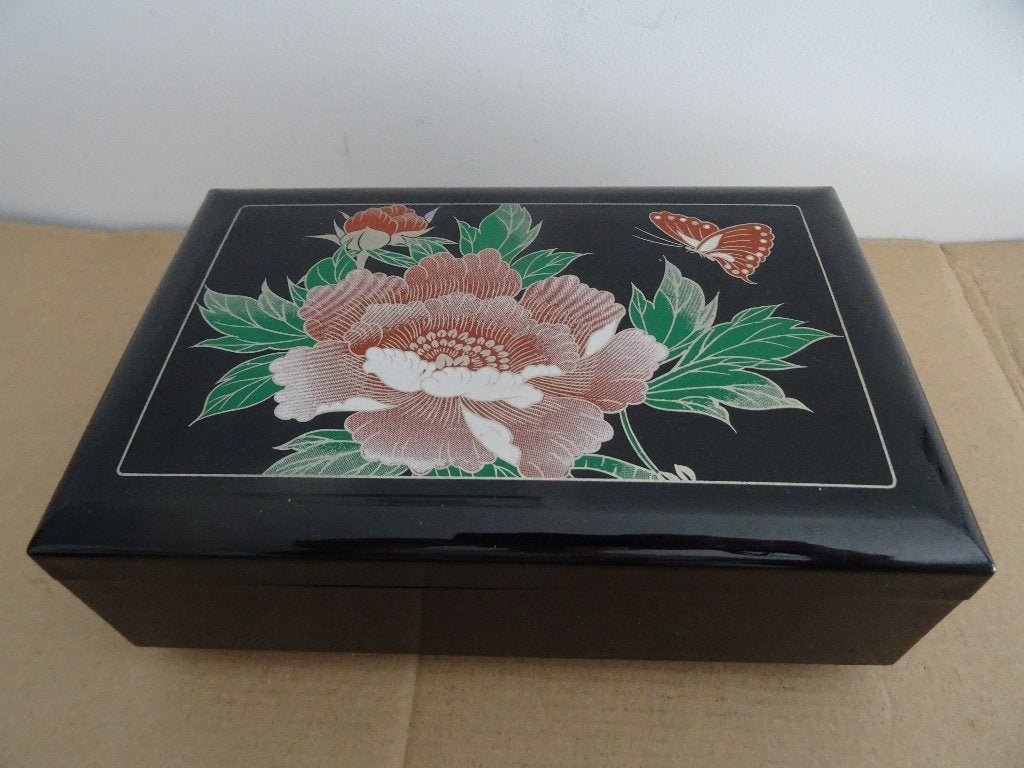 Lakdoos vintage sieradendoos lotusbloem juwelen kist retro, Ophalen of Verzenden, Zo goed als nieuw