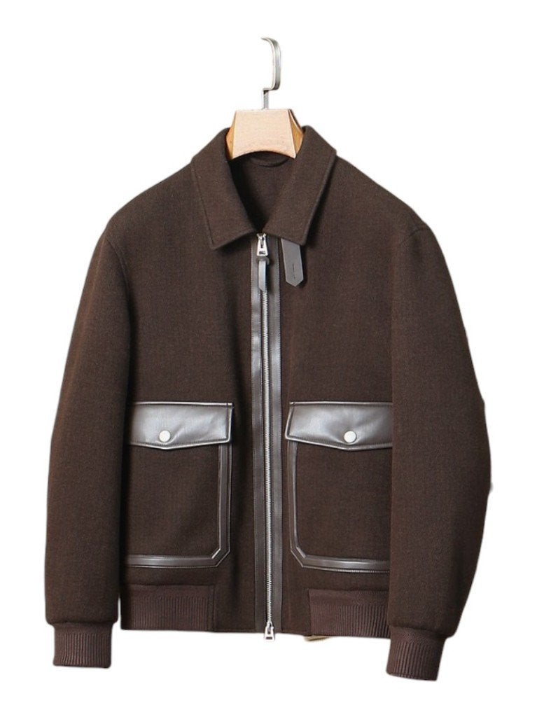 Tom Ford Wolblend Jacket Leather Details Brown Herringbone, Kleding | Heren, Ophalen of Verzenden, Nieuw, Overige maten, Bruin