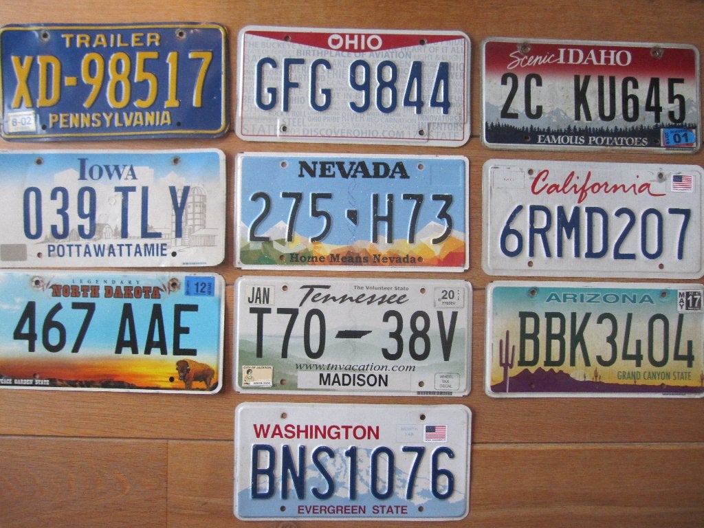set van 10 USA nummerplaten kentekenplaten nummerplaat, Ophalen of Verzenden, Gebruikt, Auto's