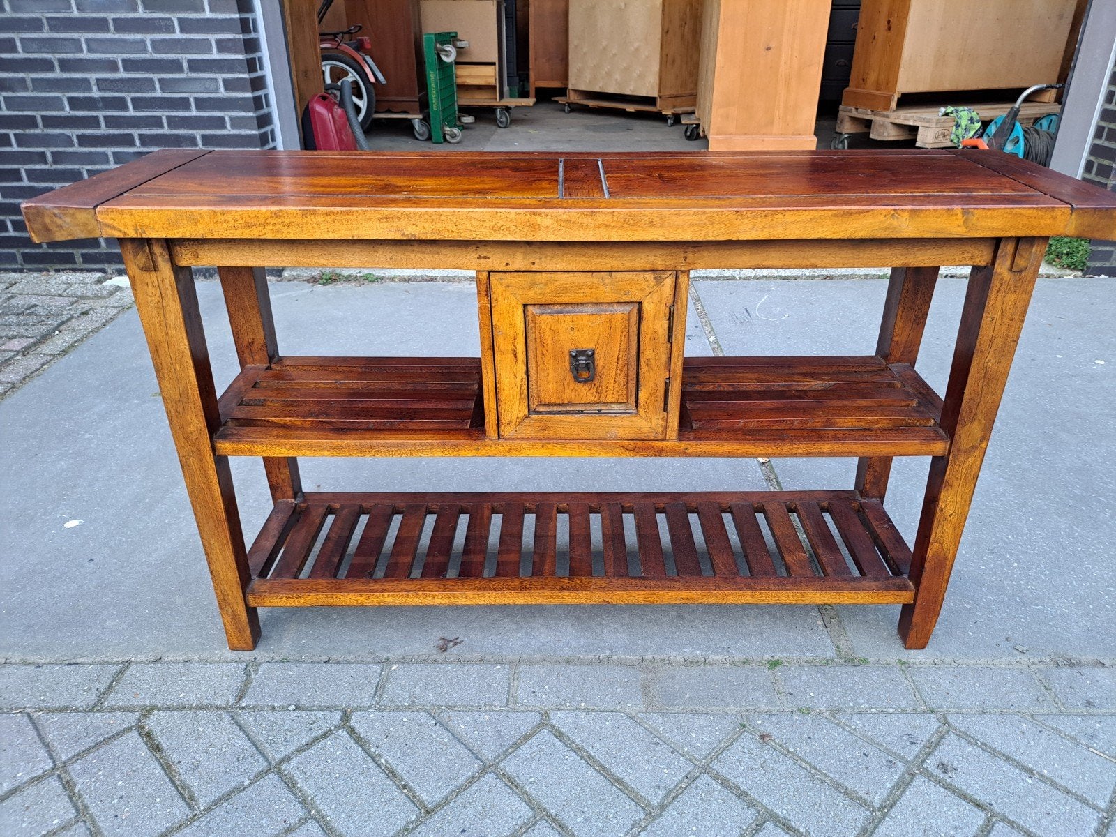 Teakhouten sidetabel, Huis en Inrichting, Tafels | Sidetables, Ophalen, RoDeKo Volendam, R.kooij65@gmail.com, 100 tot 150 cm