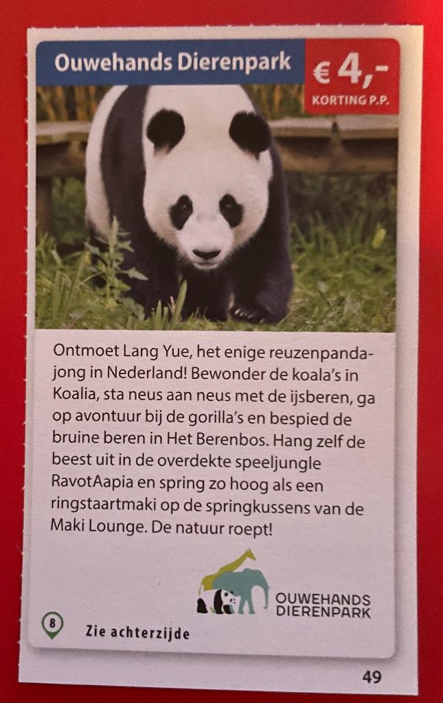 Kortingsbon Ouwehands Dierenpark, Tickets en Kaartjes, Recreatie | Dierentuinen, Drie personen of meer, Kortingskaart