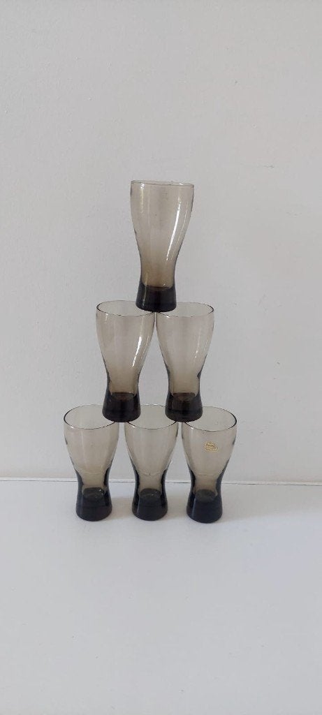 6 Vintage Luminarc Fumé Glazen • Jaren 70 Retro Rookglas, Eu, Eu, Ophalen of Verzenden, Zo goed als nieuw