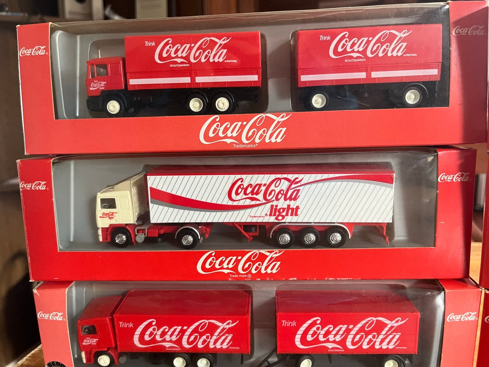 Coca-Cola vrachtwagens modelauto's - Set van 6, Overige merken, 1:50 of kleiner, Ophalen of Verzenden, Zo goed als nieuw
