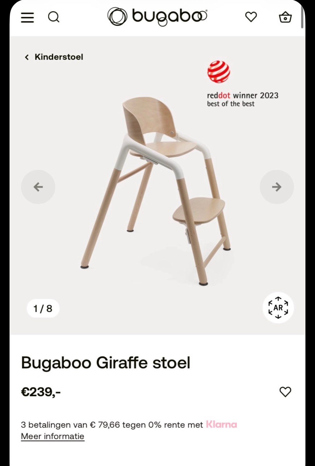 Bugaboo Giraffe high chair with Babyset, Kinderen en Baby's, Ophalen, Zo goed als nieuw, Meegroeistoel, Gordel(s)