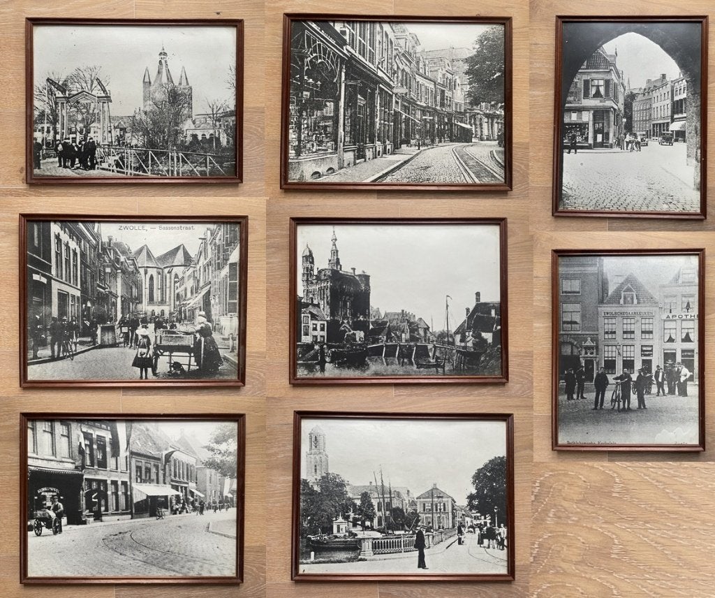 ZWOLLE 8x ingelijste afbeeldingen groot formaat - 40 x 30 cm, Antiek en Kunst, Ophalen of Verzenden, Reproductie, Fotografie, Achter glas