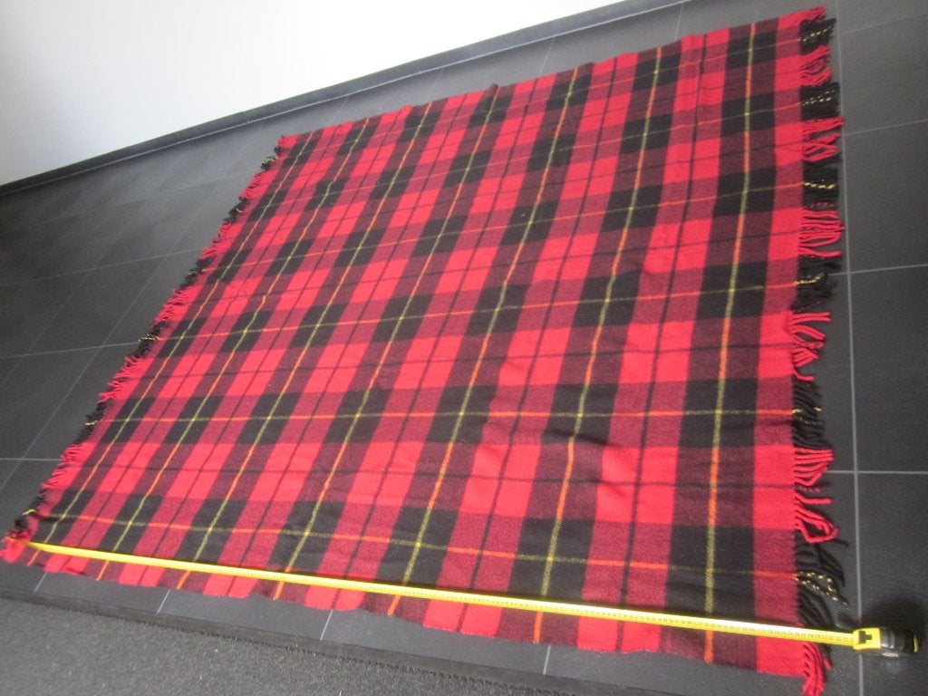 Grote fris geruite wollen plaid van 205 x 215cm excl.franjes, Overige kleuren, Gebruikt, Wol, Wasbaar