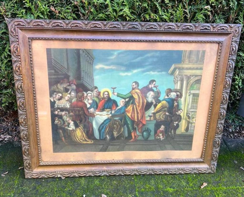 Antieke schilderij met prent achter glas, Antiek en Kunst, Kunst | Schilderijen | Klassiek, Ophalen of Verzenden