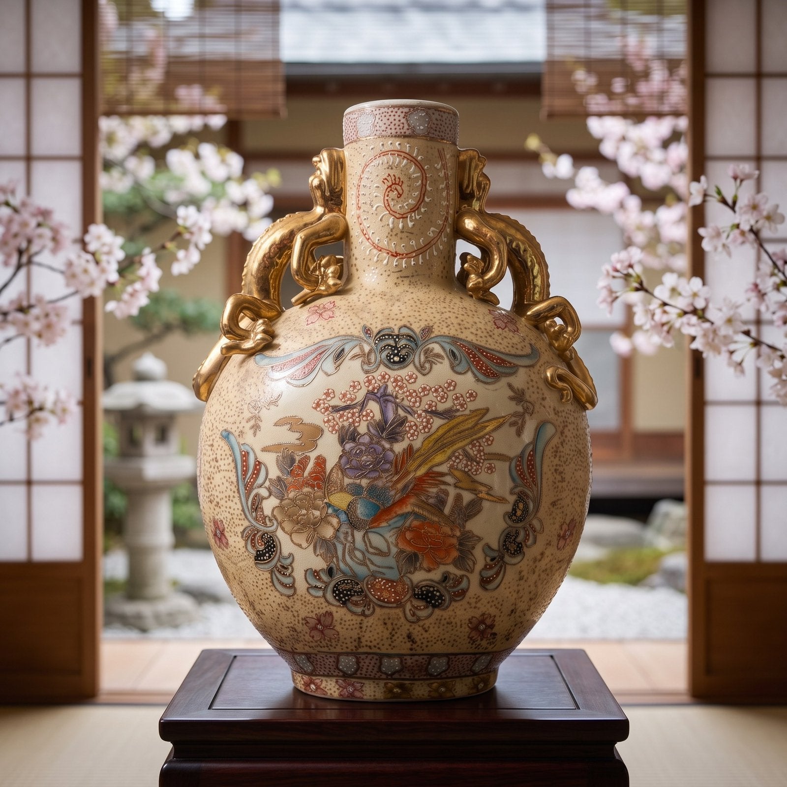Japanse Satsuma maan (Moon) fles 40cm Vintage jaren 50, Ophalen of Verzenden
