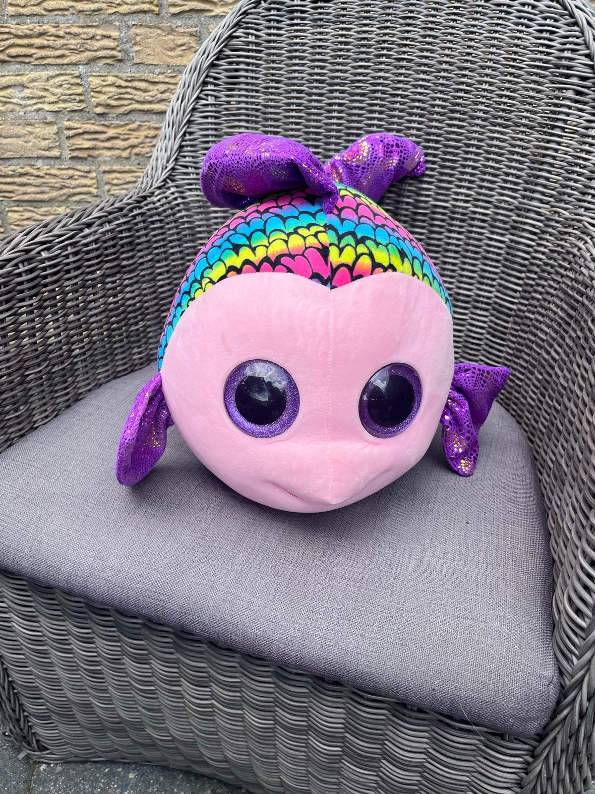 Grote glitteroog kleurrijke knuffelvis, Ophalen, Overige karakters, Overige typen, Middelgroot (20 tot 80 cm)