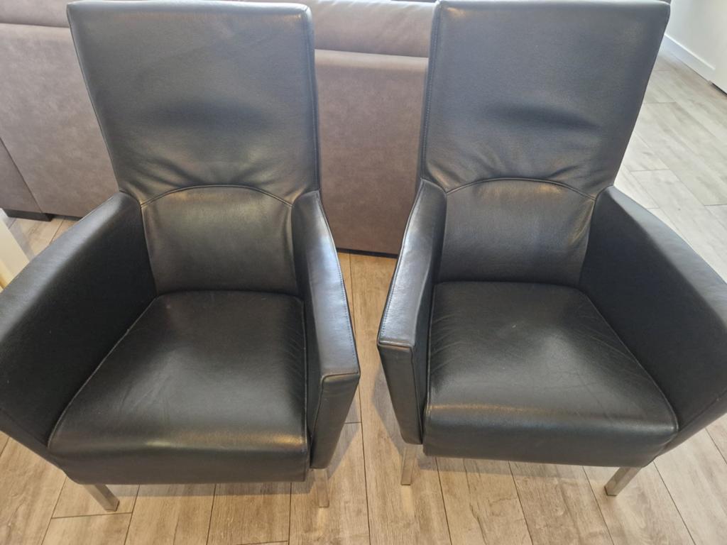 2 lederen fauteuils (zwart), Huis en Inrichting, Stoelen, Zo goed als nieuw, Twee, Leer, Zwart, Ophalen