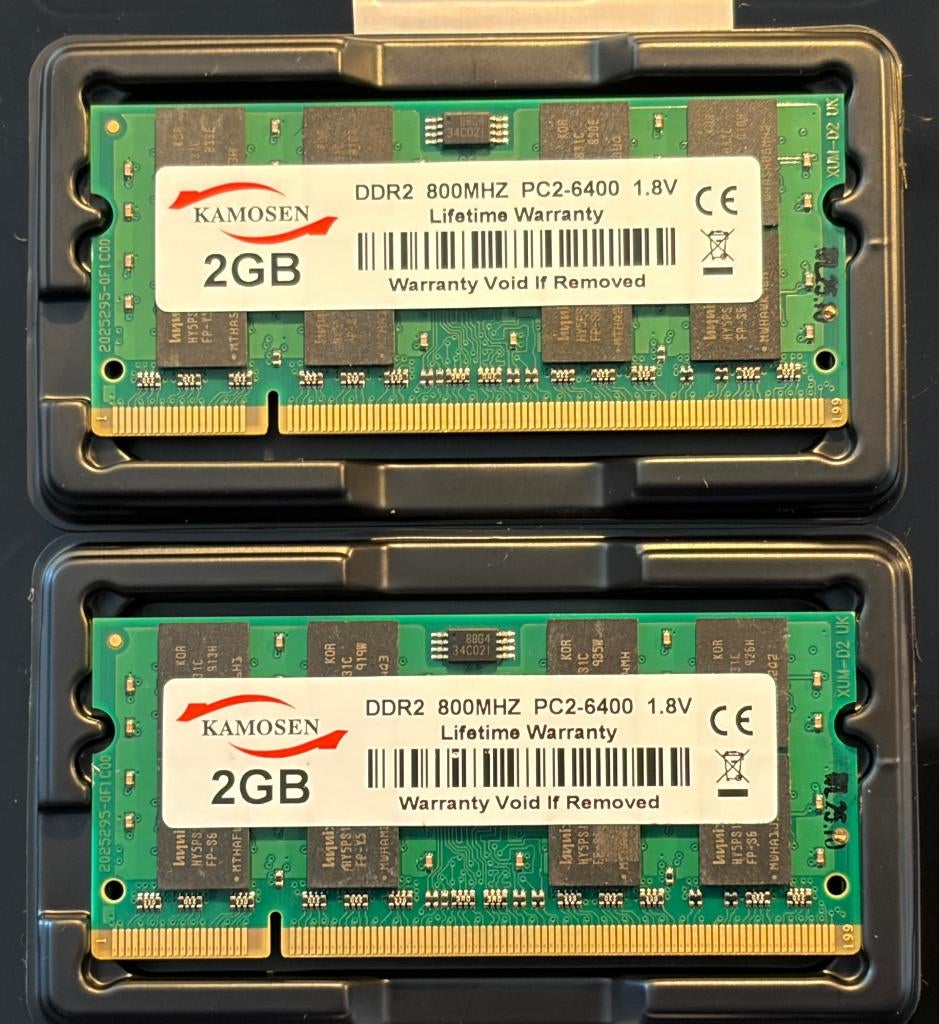 DDR2 2GB 800MHz PC2-6400 1.8V SODIMM (2x), Computers en Software, RAM geheugen, Nieuw, Ophalen of Verzenden, DDR2, 2 GB