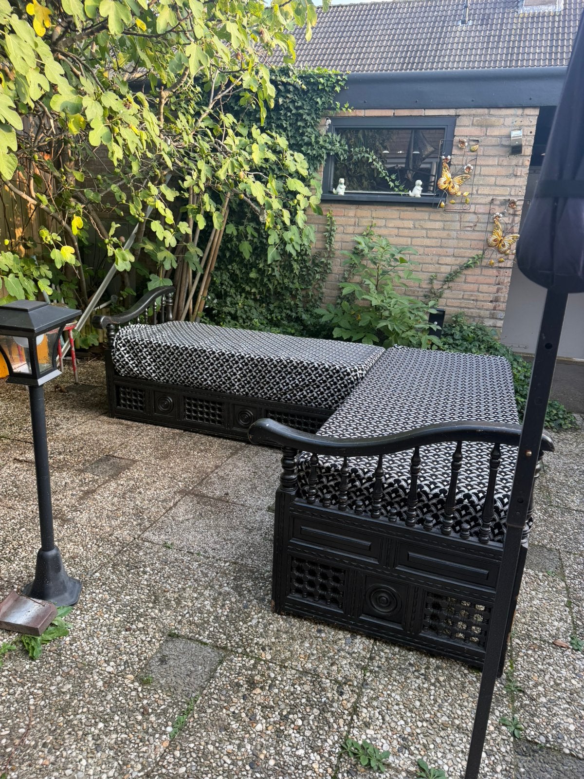 Marokkaanse bank/ seddari, Tuin en Terras, Ophalen of Verzenden, Zo goed als nieuw, Steigerhout, Bank